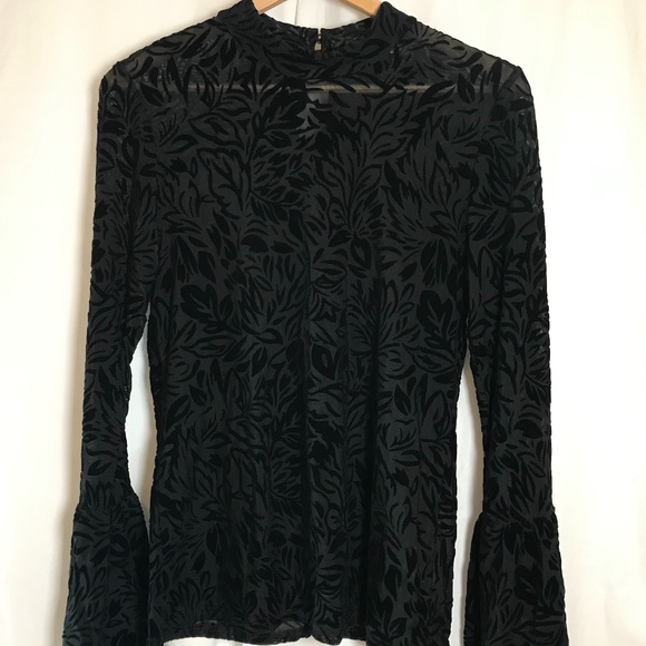 SOLD - Only - Sheer Velvet Burnout Bell-sleeve Top - Picture 1 of 6